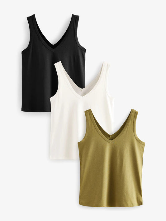 White/Black/Grey Melange - 3 Pack TENCEL™ Modal Slouch V-Neck Vests