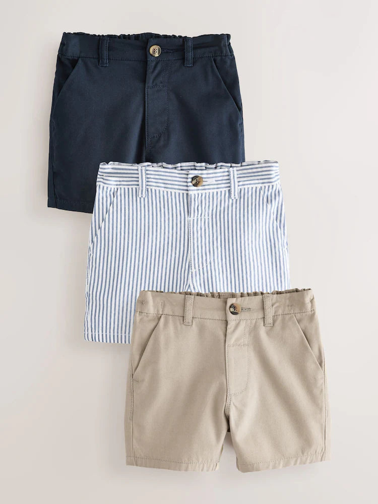 Navy/Stone/Drill Stripe Chino Shorts 3 Pack (3M - 7Y)
