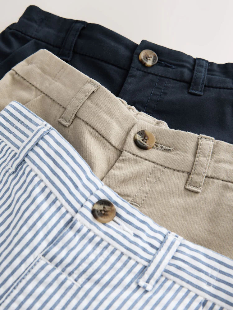 Navy/Stone/Drill Stripe Chino Shorts 3 Pack (3M - 7Y)
