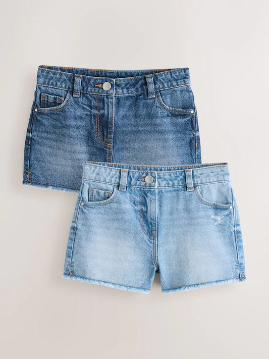Blau - 2 er-Pack Fransen-Shorts (3–16Jahre)