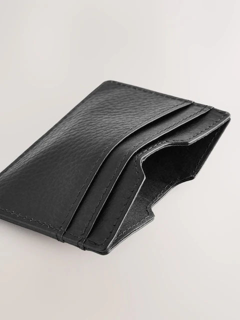 Black - Card holder made of grained leather
