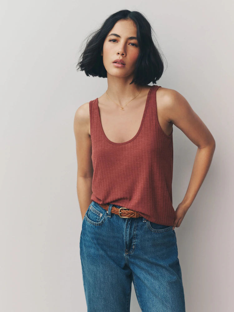 Rust/Cream/Mauve Purple - Casual, ribbed tank tops with a U-neck, 3-pack
