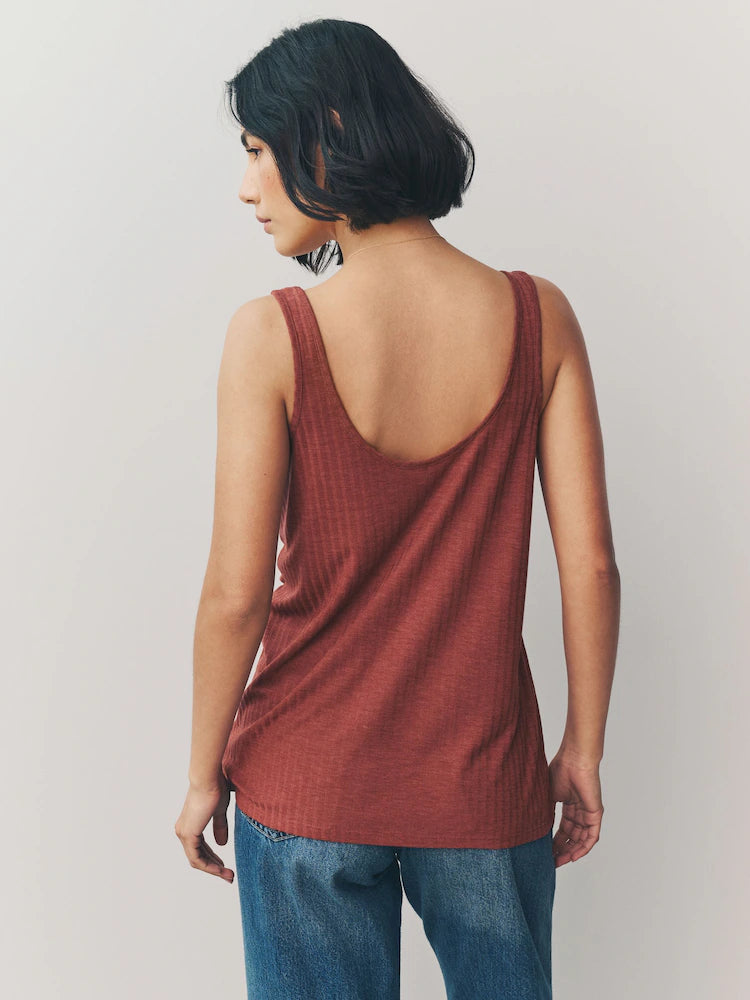 Rust/Cream/Mauve Purple - Casual, ribbed tank tops with a U-neck, 3-pack