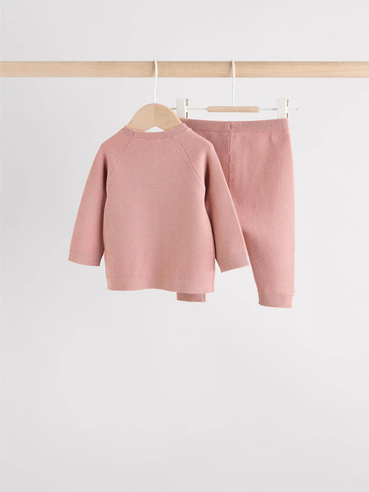 Pink - Baby 2-piece set with knitted sweater and leggings