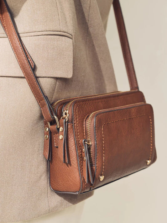 Light brown - shoulder bag with double zipper