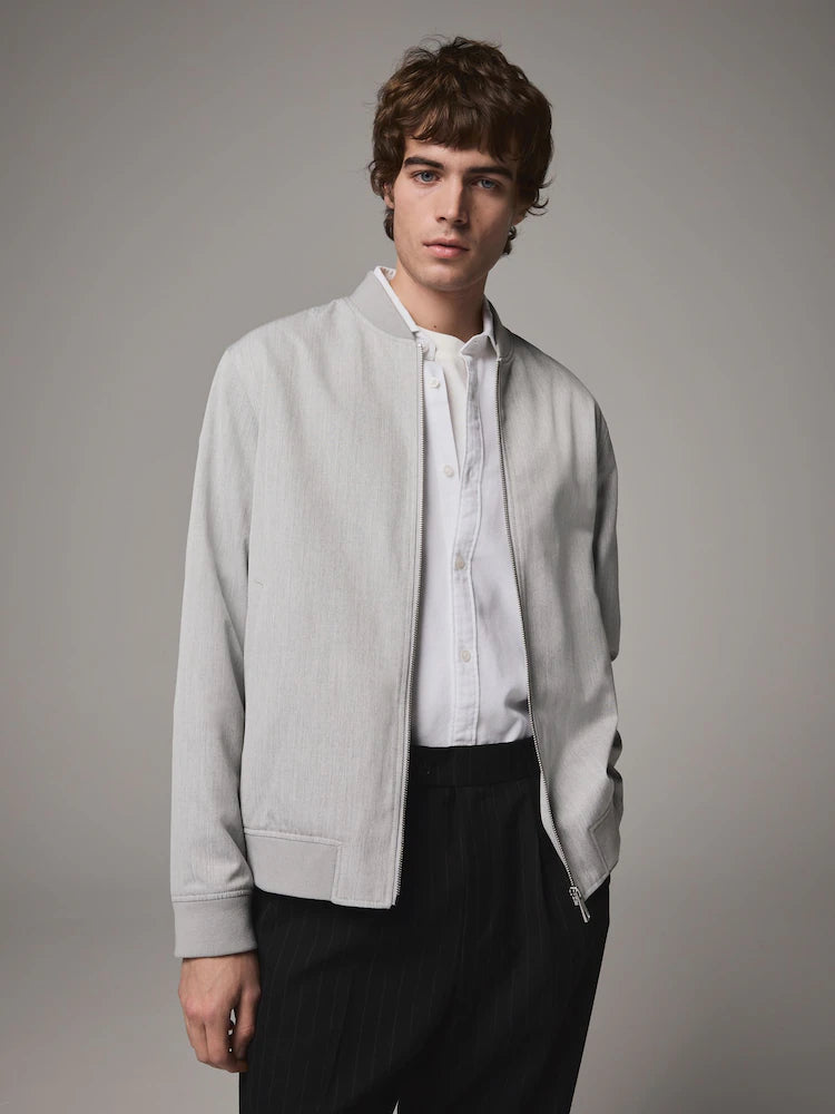 Light grey - Solid color - Stylish bomber jacket