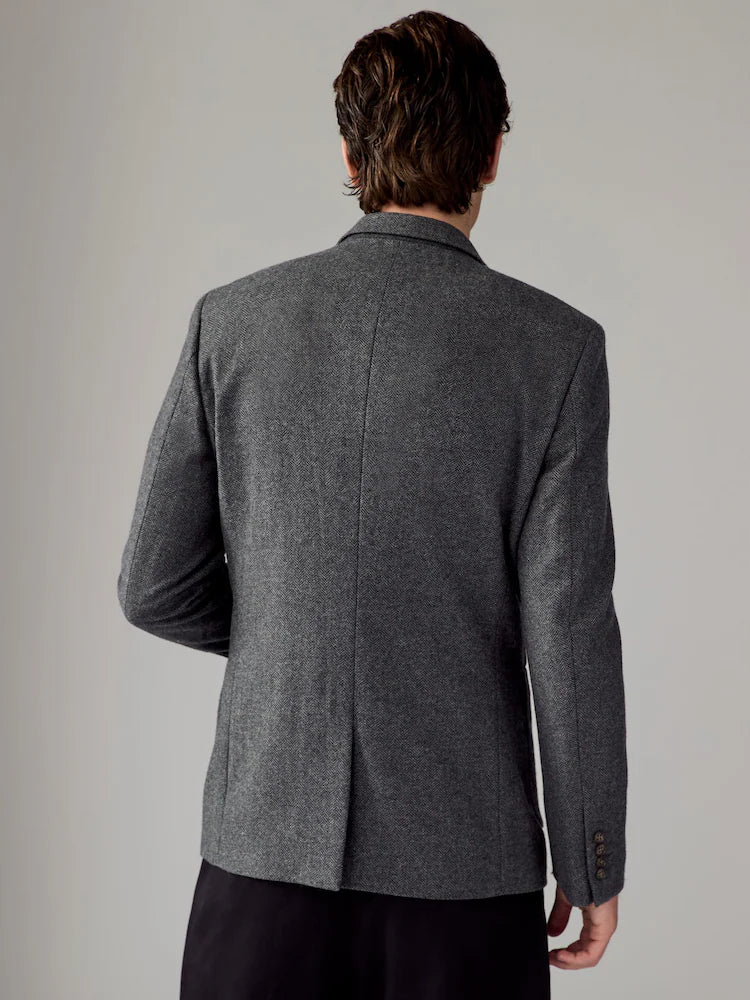 Anthracite grey - Slim fit - Jacket with high wool content and herringbone pattern