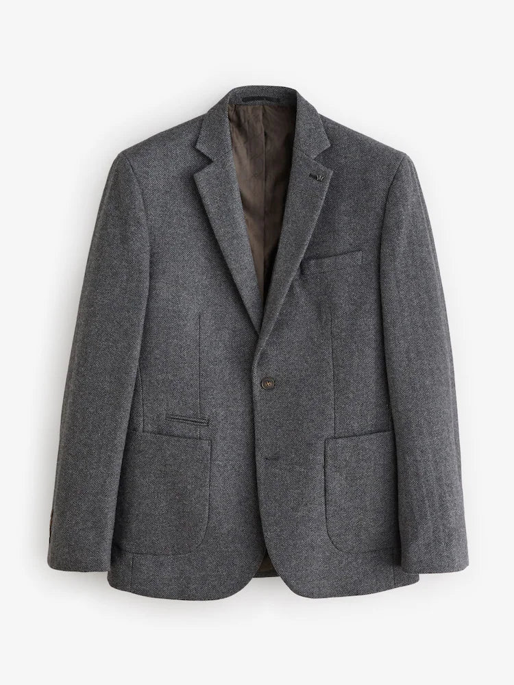 Anthracite grey - Slim fit - Jacket with high wool content and herringbone pattern