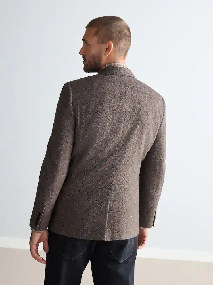 Taupe/Brown - Regular Fit - Signature Nova Fides Wool Blend Herringbone Blazer