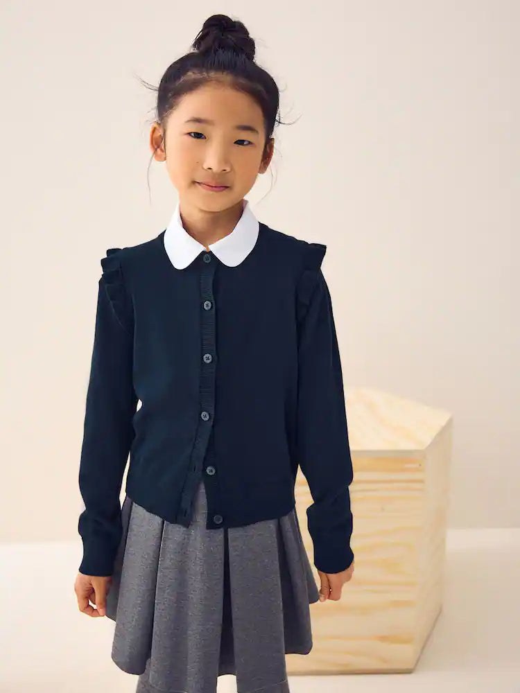 Navy blue/blue - School cardigan with high cotton content and ruffles at the shoulder