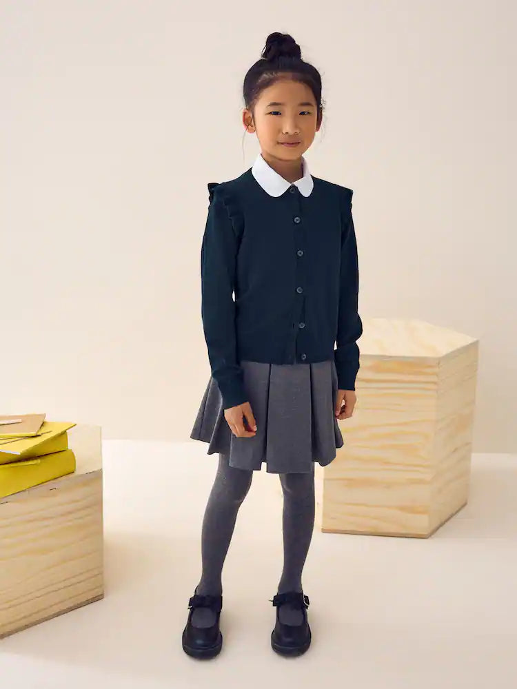 Navy blue/blue - School cardigan with high cotton content and ruffles at the shoulder