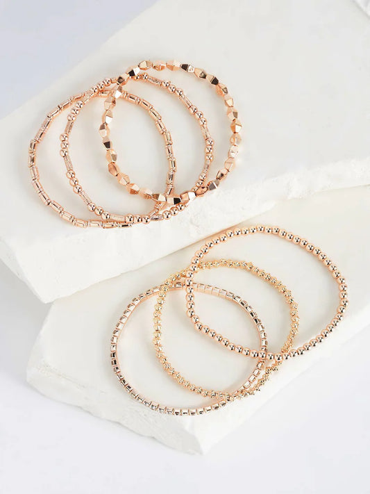 Rose Gold Tone - Stretch Bracelets with Glitter Design