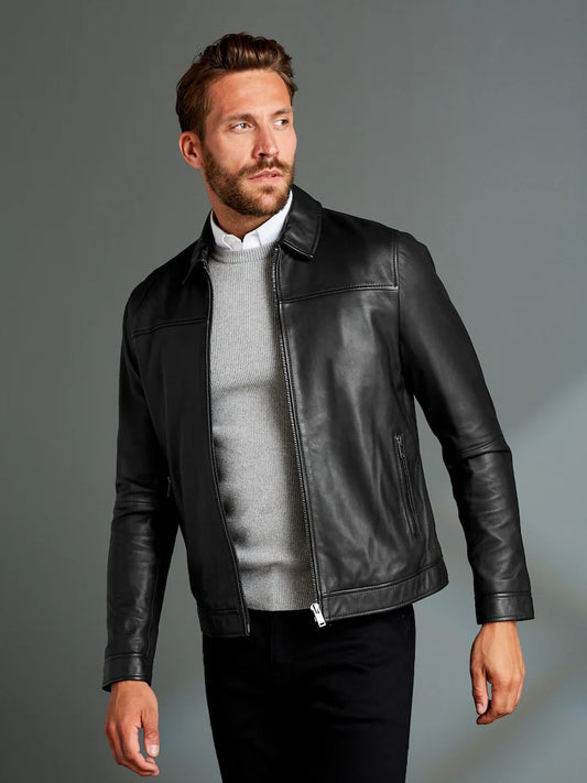 Black - Signature leather jacket with collar