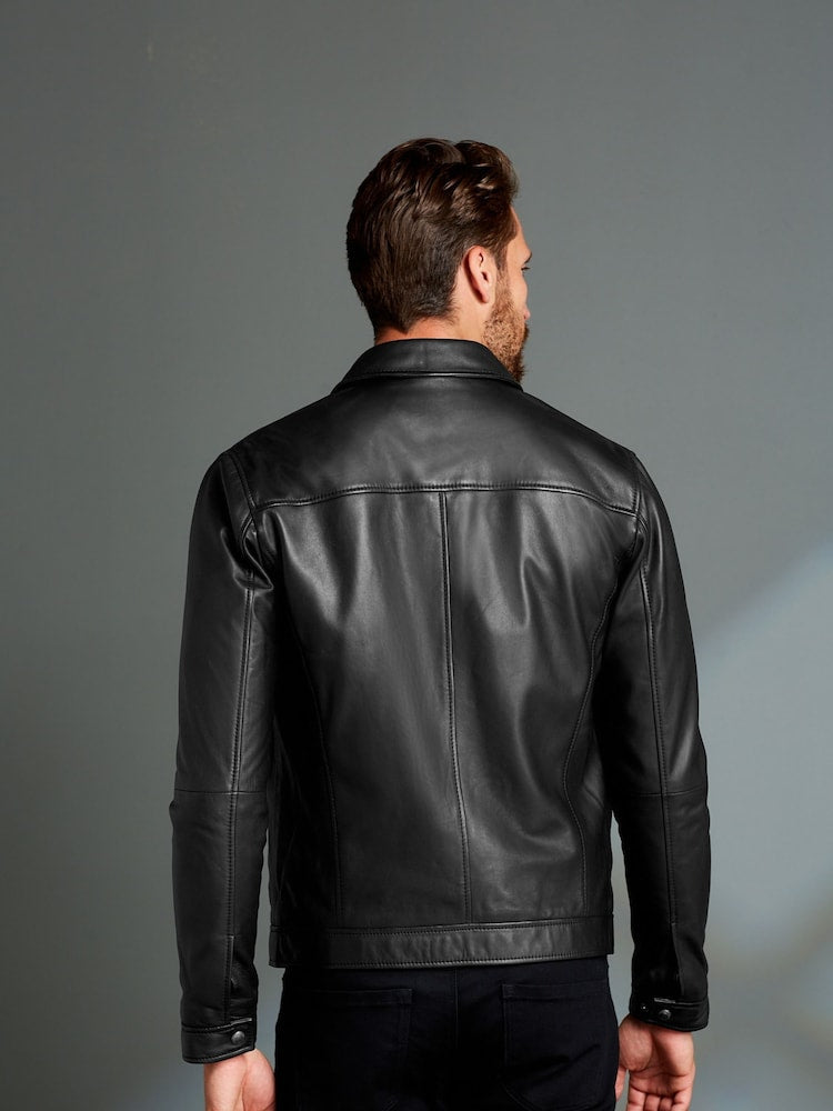 Black - Signature leather jacket with collar