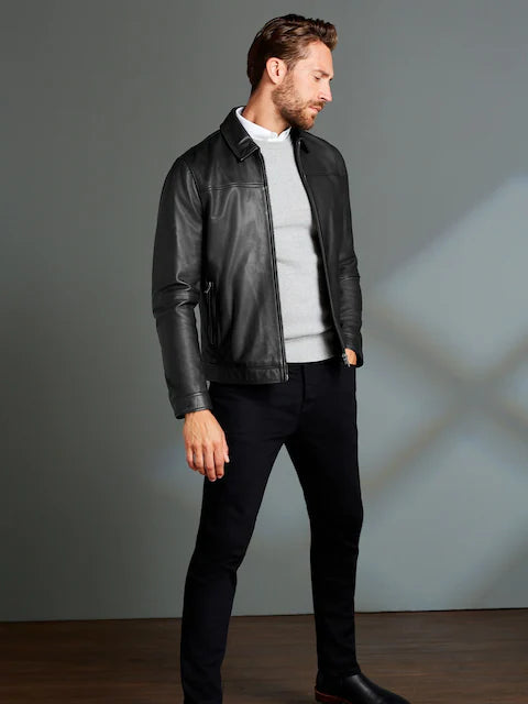 Black - Signature leather jacket with collar