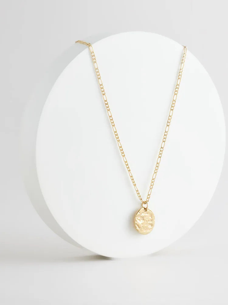 Gold-colored - Waterproof necklace with hammered stainless steel disc pendant