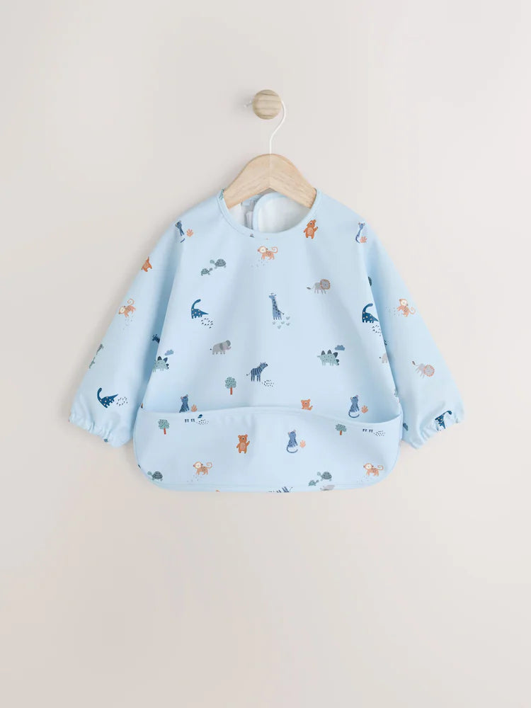 Blue Dino Jungle - Bib with Sleeves for Weaning and Feeding