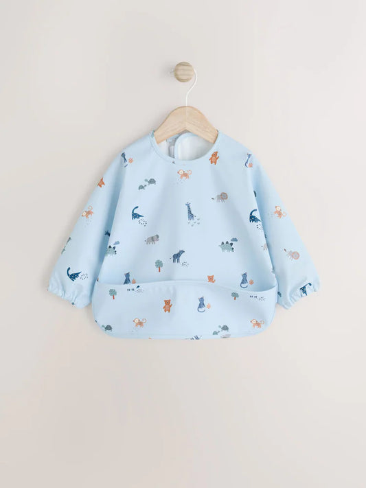 Blue Dino Jungle - Bib with Sleeves for Weaning and Feeding