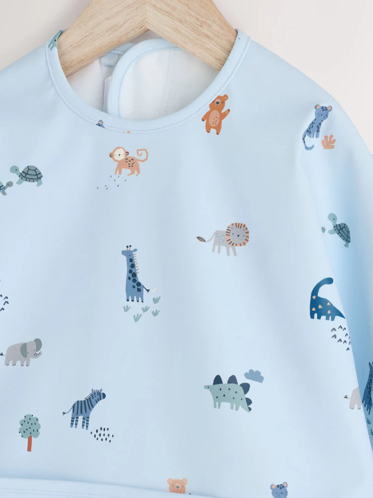 Blue Dino Jungle - Bib with Sleeves for Weaning and Feeding