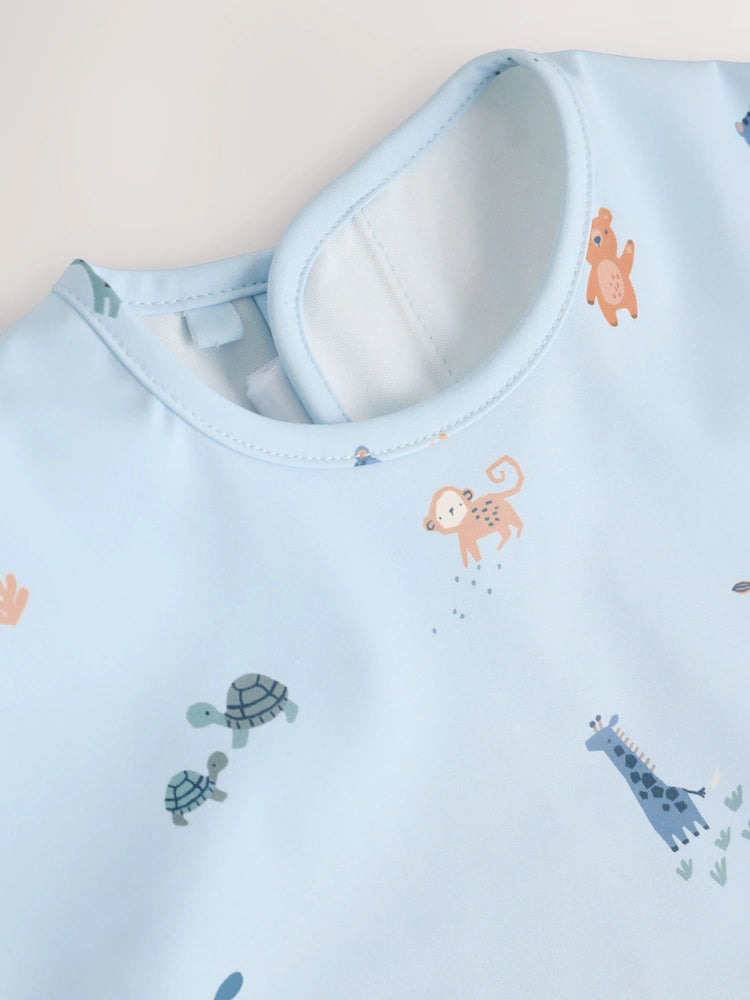 Blue Dino Jungle - Bib with Sleeves for Weaning and Feeding