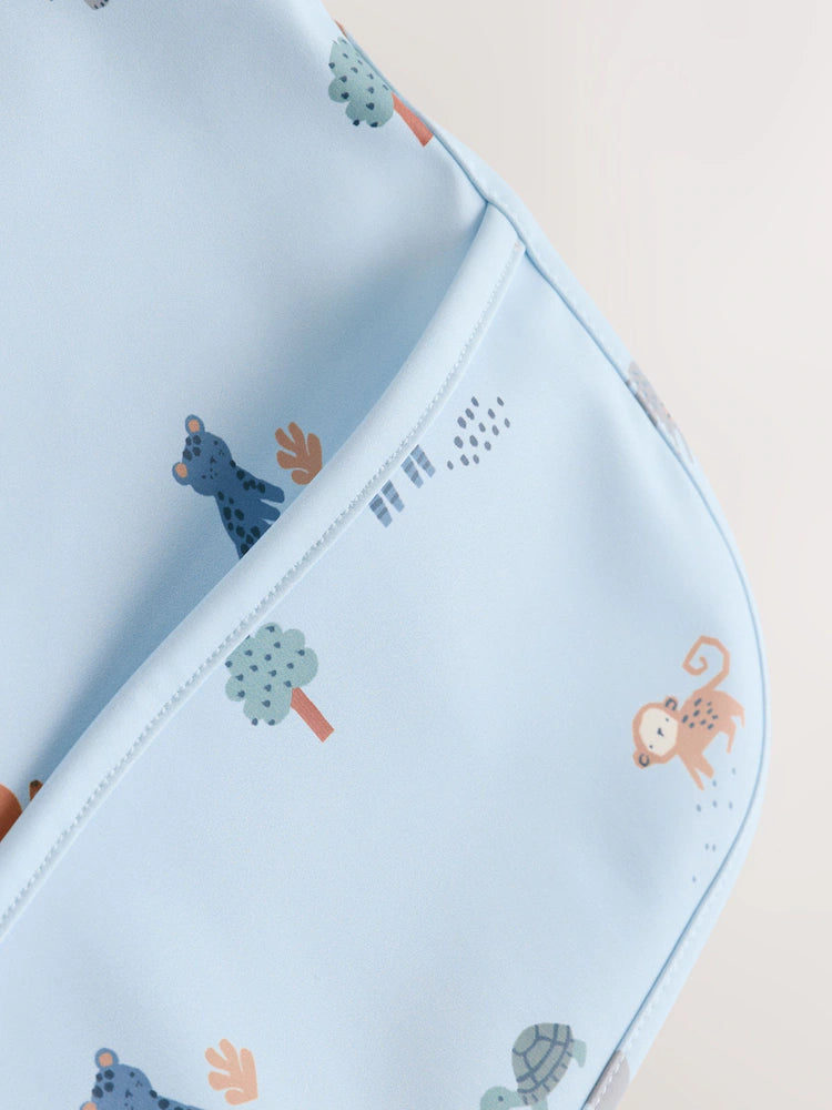 Blue Dino Jungle - Bib with Sleeves for Weaning and Feeding