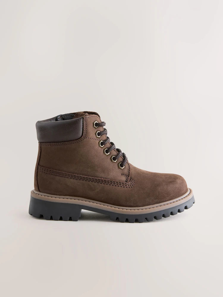Chocolate brown leather work boots with laces