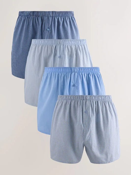 Blue, assorted patterns - 4-pack - Woven 100% Cotton Boxers