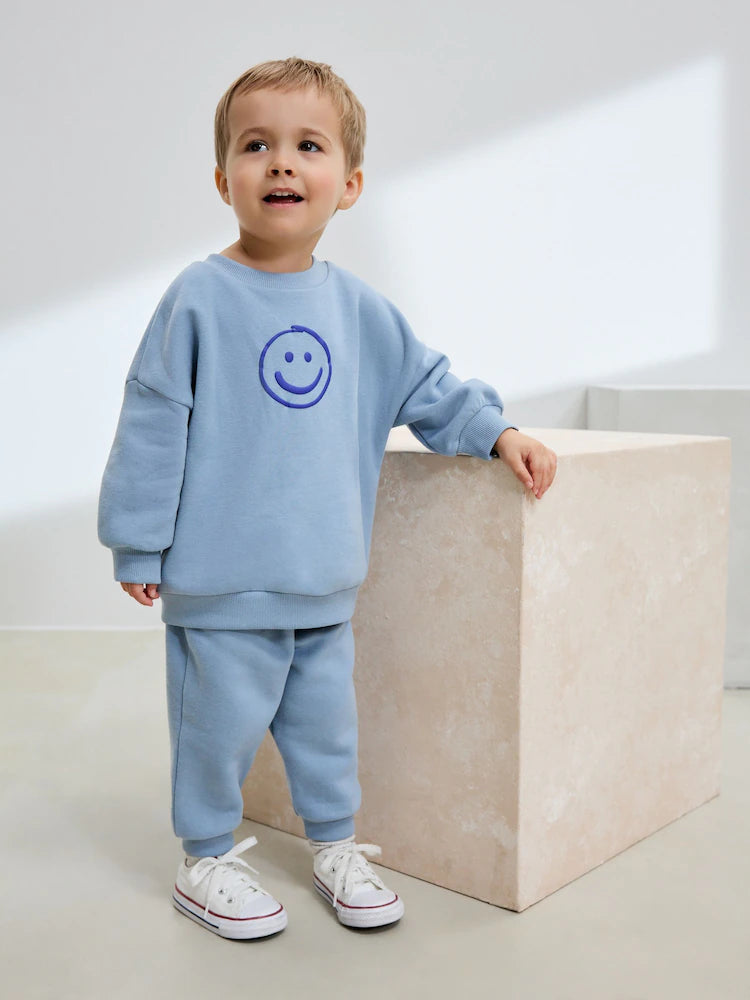 Light blue - Set with printed crew neck shirt and jogging pants (3 months to 7 years)