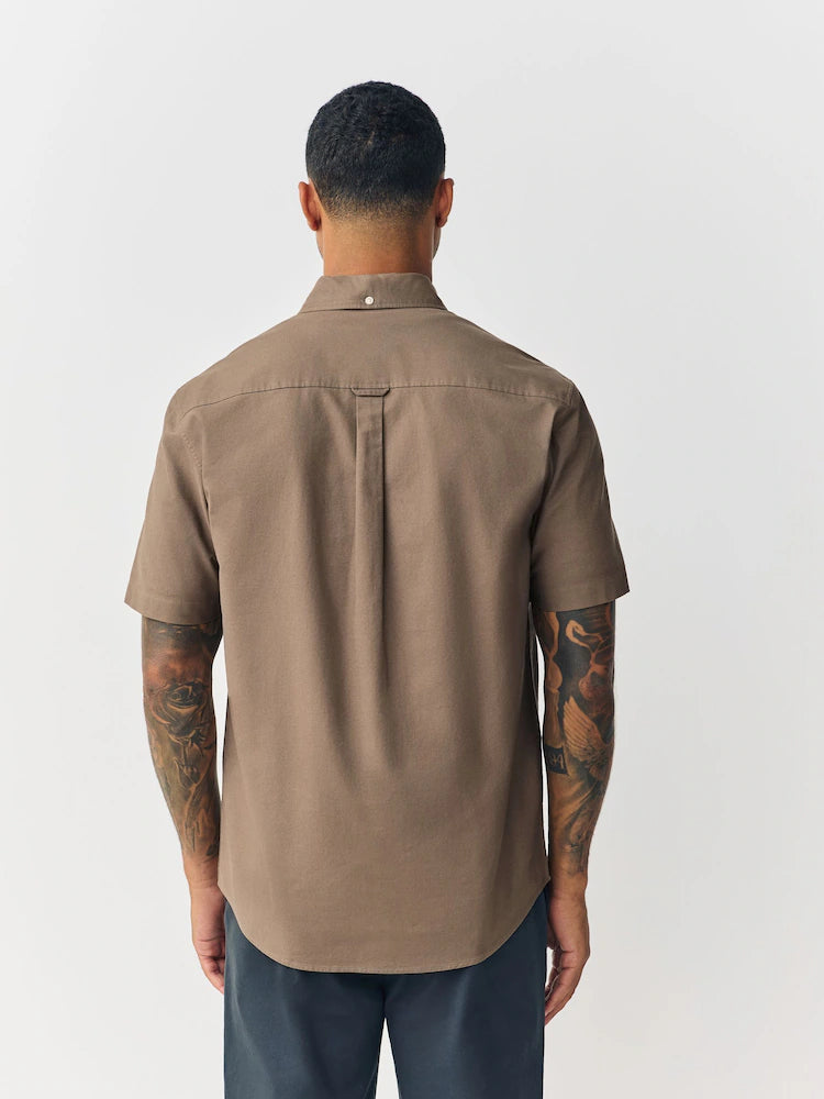 Stone/Natural - Regular Fit - Short-Sleeved Oxford Shirt