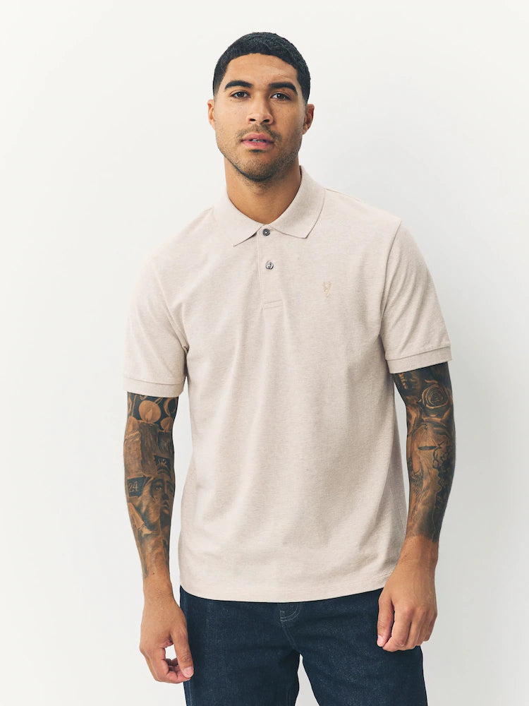 Light Neutral Marl - Regular Fit - Short-sleeved Piqué Polo Shirt
