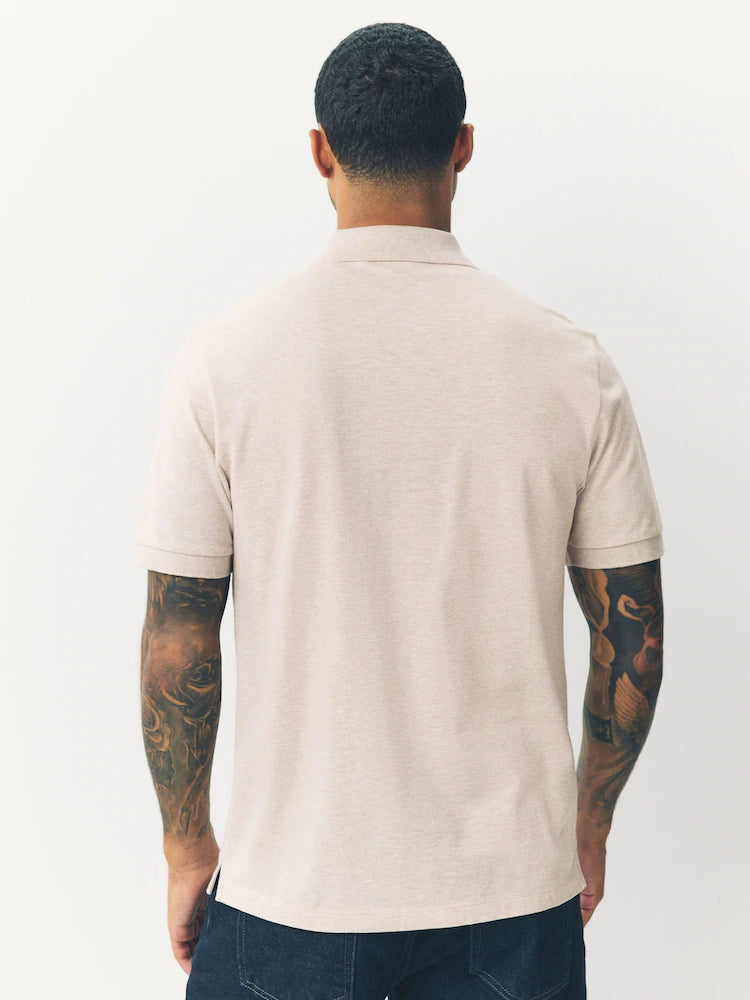 Light Neutral Marl - Regular Fit - Short-sleeved Piqué Polo Shirt