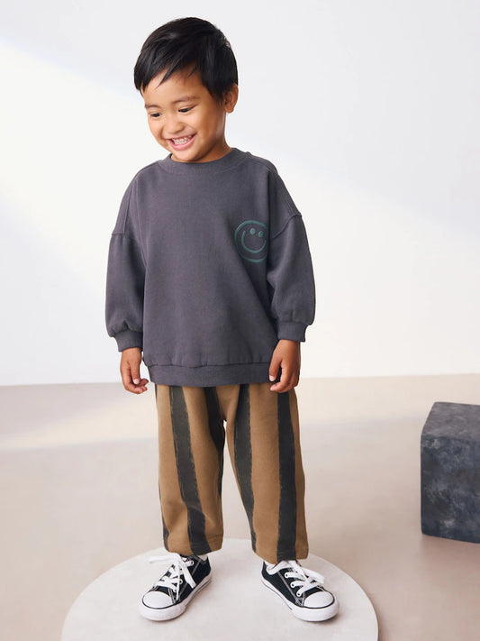 Black/brown sweatshirt and striped jogging pants set (3 months–7 years)