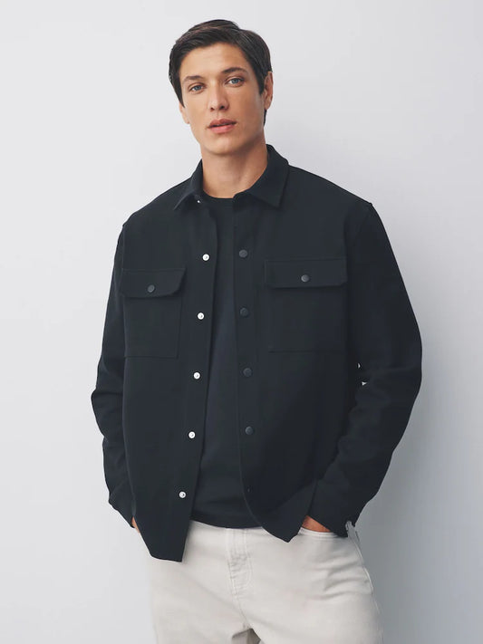 Black - Jersey twill shacket with snap fasteners