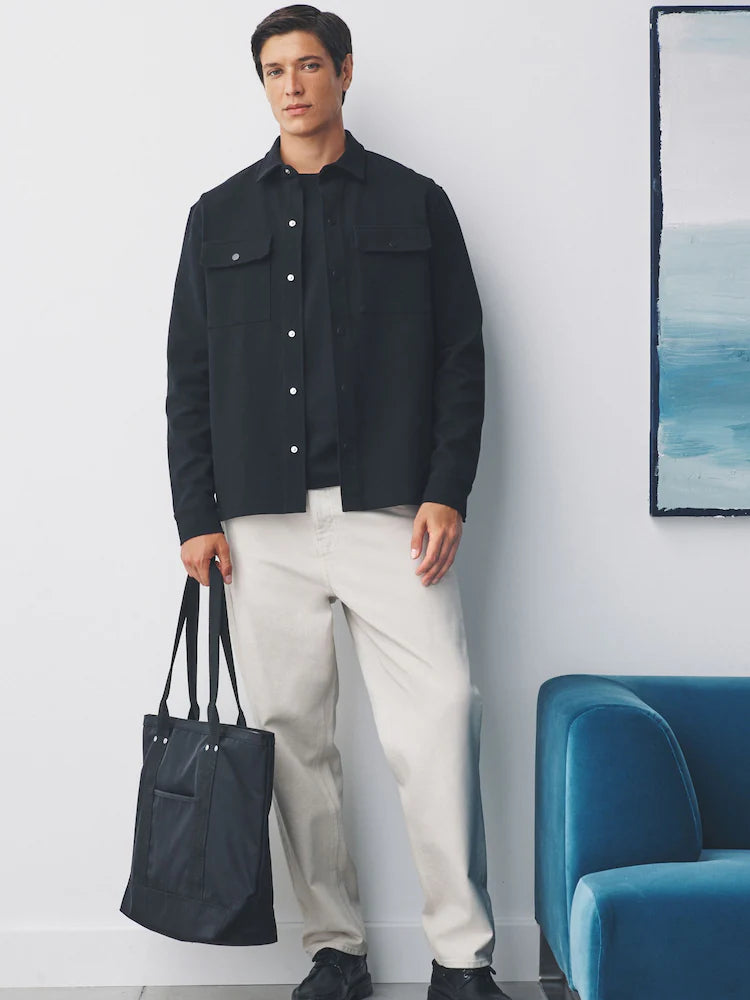 Black - Jersey twill shacket with snap fasteners