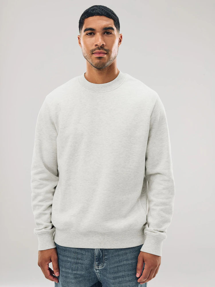 Ecru melange - Regular fit - Heavyweight sweatshirt with crew neck and high cotton content