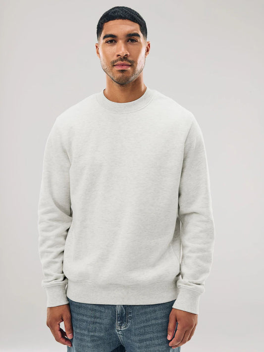 Ecru melange - Regular fit - Heavyweight sweatshirt with crew neck and high cotton content
