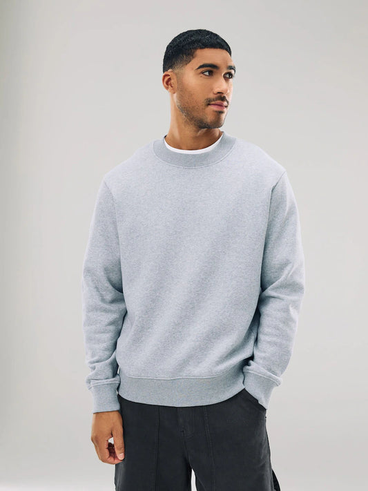 Grey - Regular fit - Heavyweight crew neck sweatshirt with high cotton content