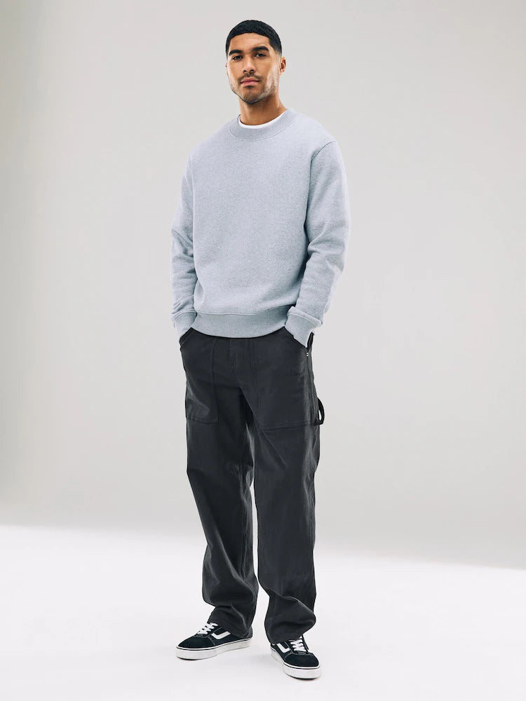 Grey - Regular fit - Heavyweight crew neck sweatshirt with high cotton content