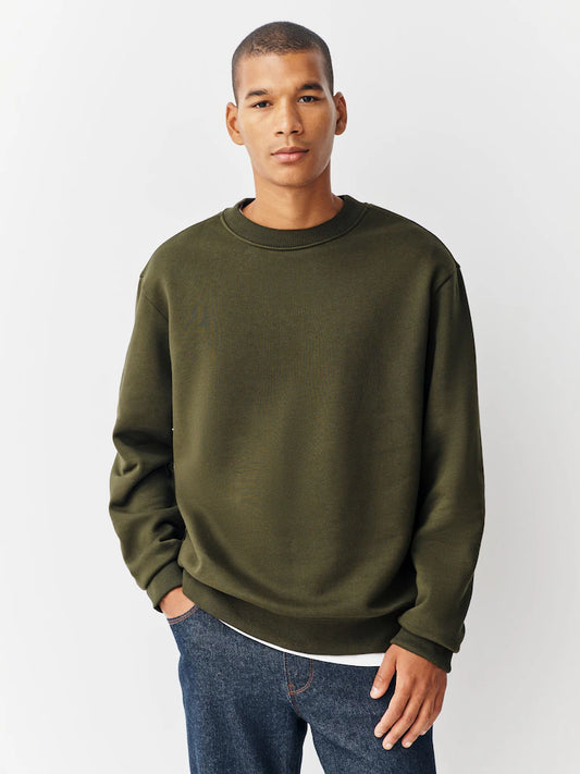 Khaki green - Regular fit - Heavyweight sweatshirt with crew neck and high cotton content