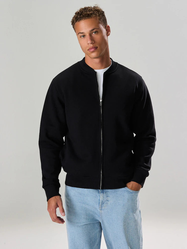 Black - Bomber jacket made of jersey with a high cotton content and full-length zipper