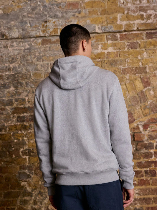 Heather grey jersey hoodie made of heavy cotton fabric with a full-length zipper