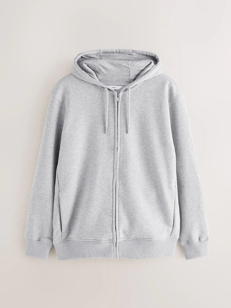 Heather grey jersey hoodie made of heavy cotton fabric with a full-length zipper
