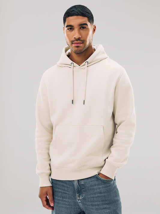 Ecru, White - Regular Fit - Hoodie made from heavy cotton jersey