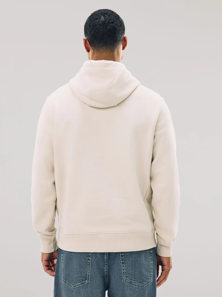 Ecru, White - Regular Fit - Hoodie made from heavy cotton jersey