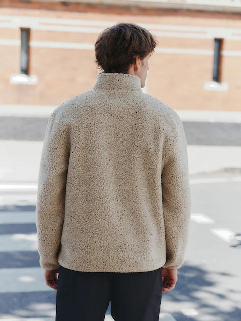 Ecru nubbed - Borg fleece with quarter zipper and stand-up collar