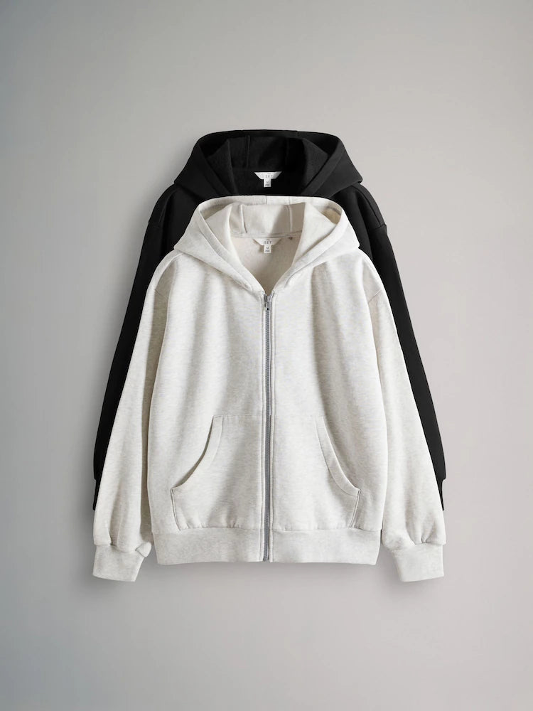 Black/grey melange - The Set 2 Pack Zip Through Hoodies