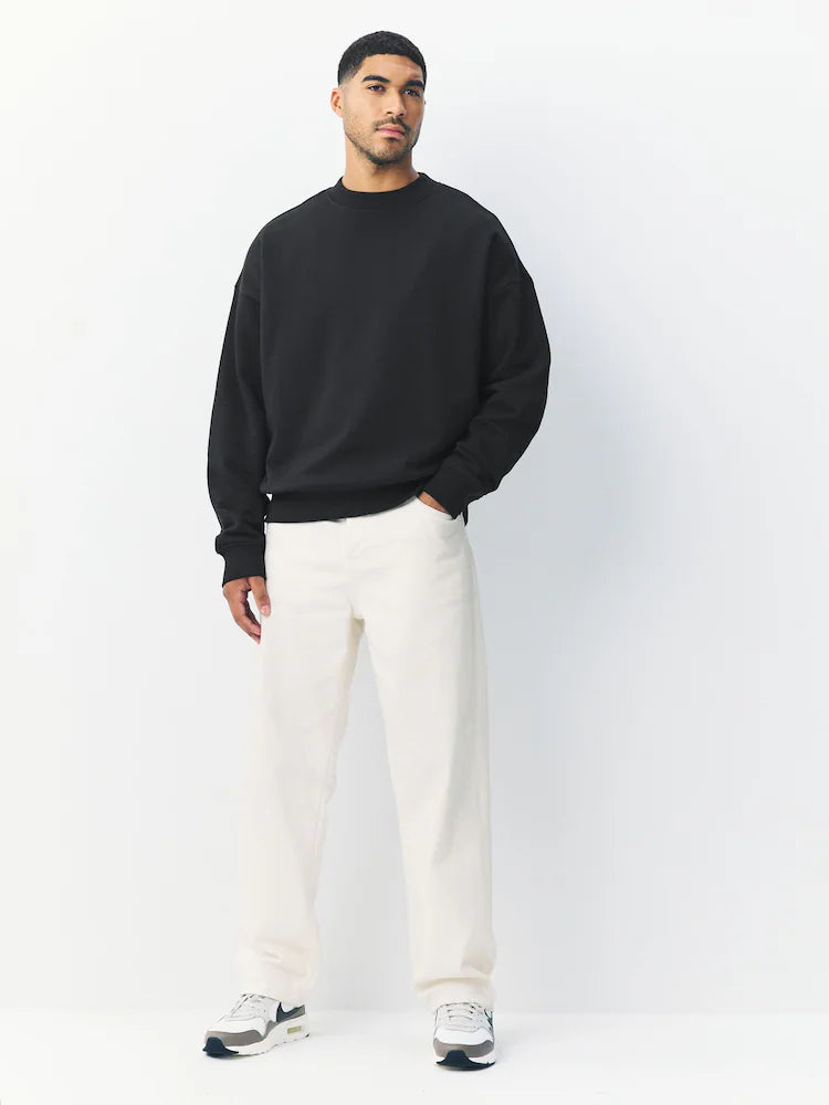 Black - Oversized - Heavyweight sweatshirt with a round neck and high cotton