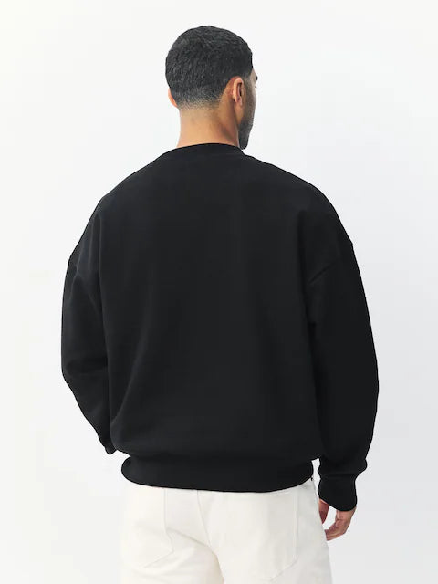 Black - Oversized - Heavyweight sweatshirt with a round neck and high cotton