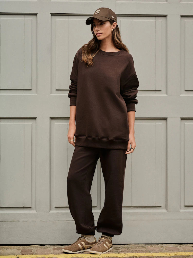 Chocolate brown - Relaxed Fit Essentials Longline Sweatshirt with pockets