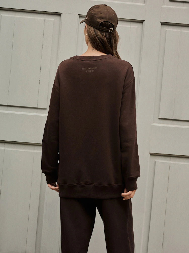 Chocolate brown - Relaxed Fit Essentials Longline Sweatshirt with pockets